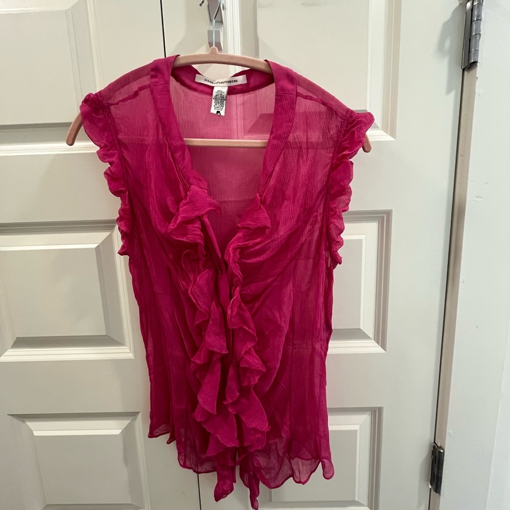 Diane Von Furstenberg Fuchsia Ruffled Blouse